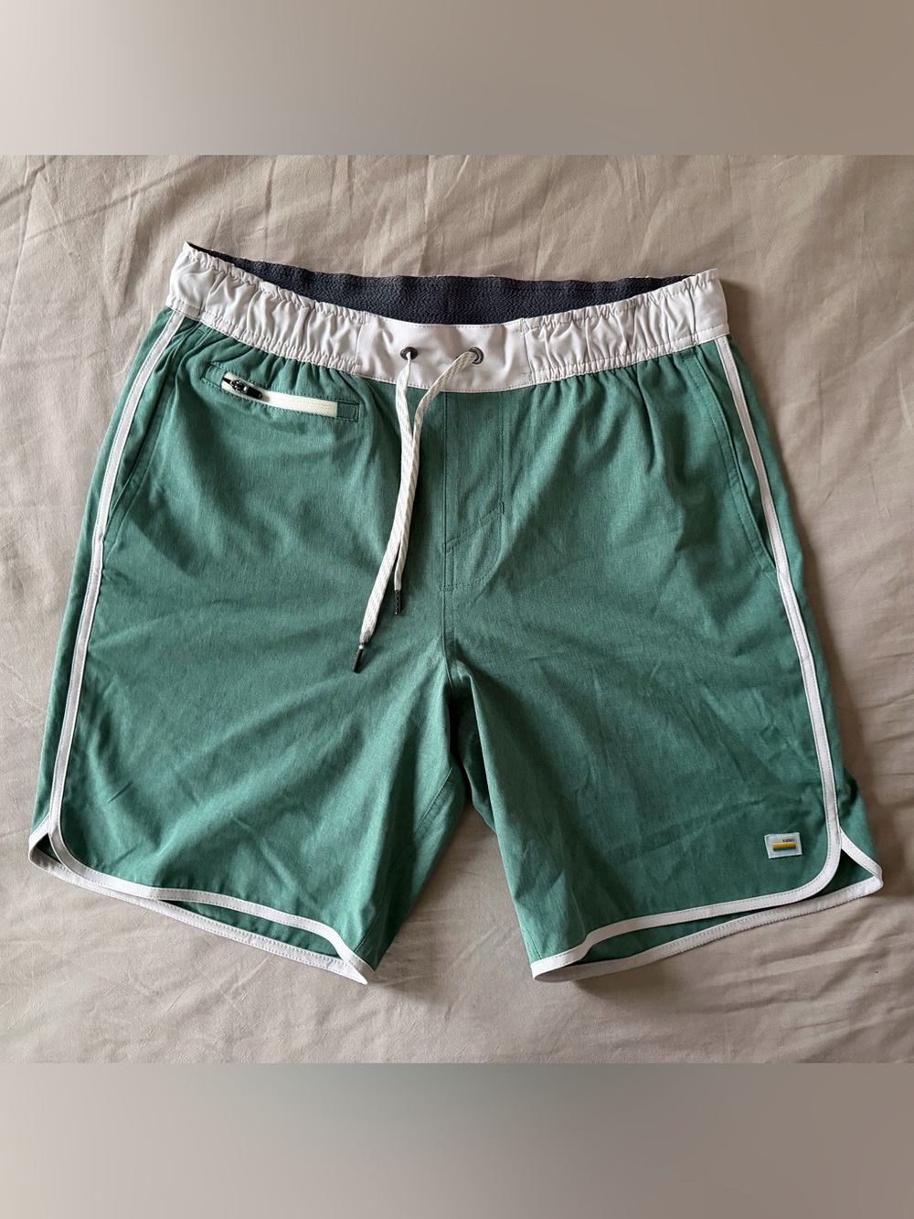 Vuori Green Shorts with White Trim